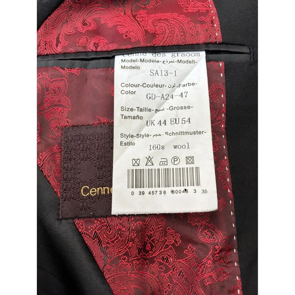 Cenne des Graoom Men's 44R Black 160s Wool Double Breasted Blazer Quiet Luxury